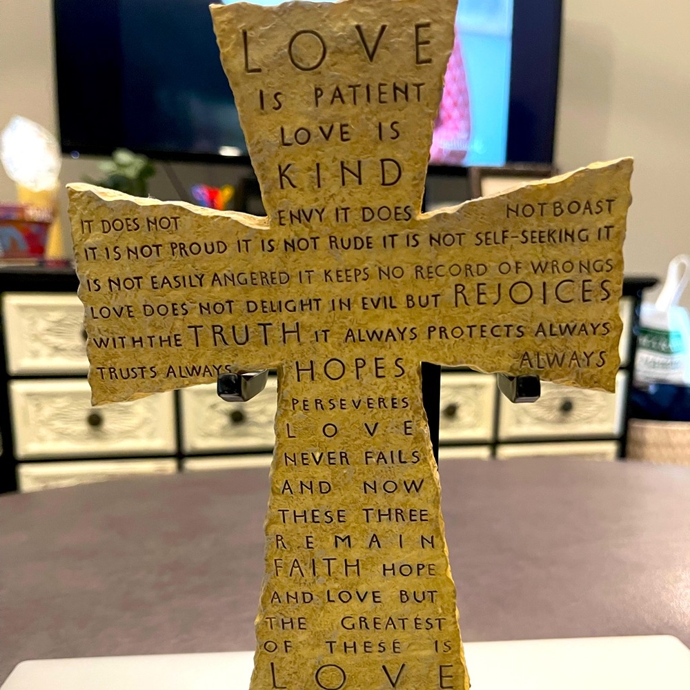 Love is Patient cross with metal stand